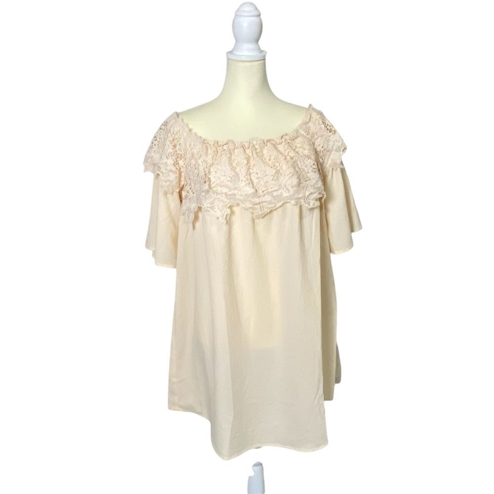 NWT Umgee Crochet Top Lace Short Flutter Sleeve Boho Mini Dress Women's Size S